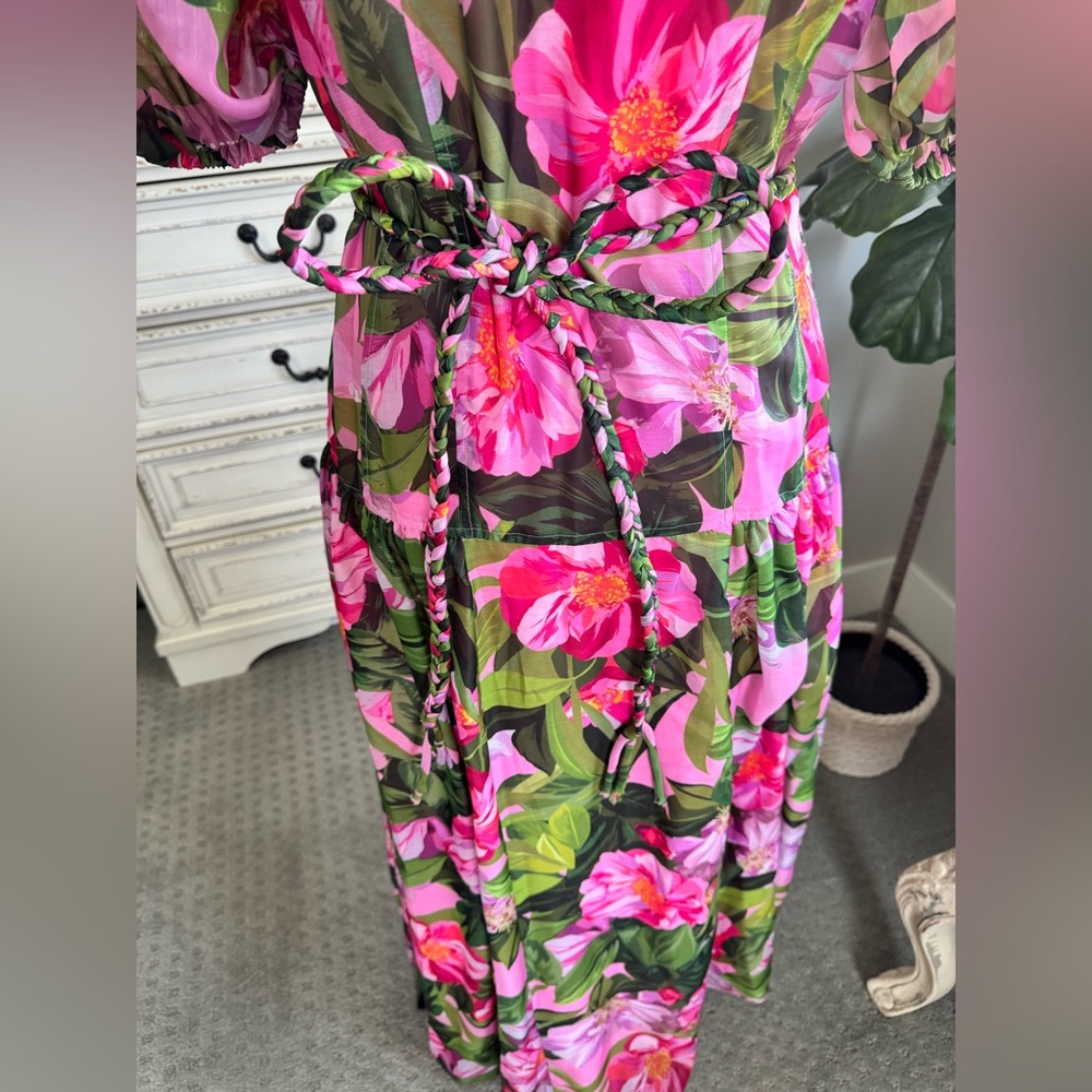 Alex Marie Pink Floral Maxi Dress Size 8 Puff Sleeve Modest Spring - Picture 6 of 10